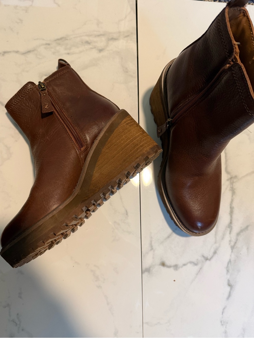 Zodiac Brown Leather Wedge Ankle Booties